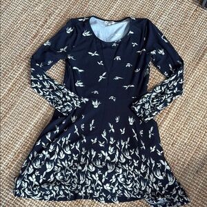 Blue Fit and Flare Dress with Bishop Sleeves for Work